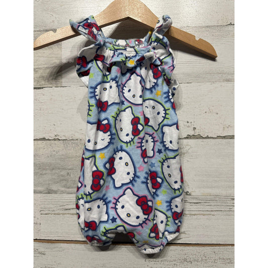 Sanrio Hello Kitty Romper Girls 3-6M Blue All Over Print Ruffle EUC0