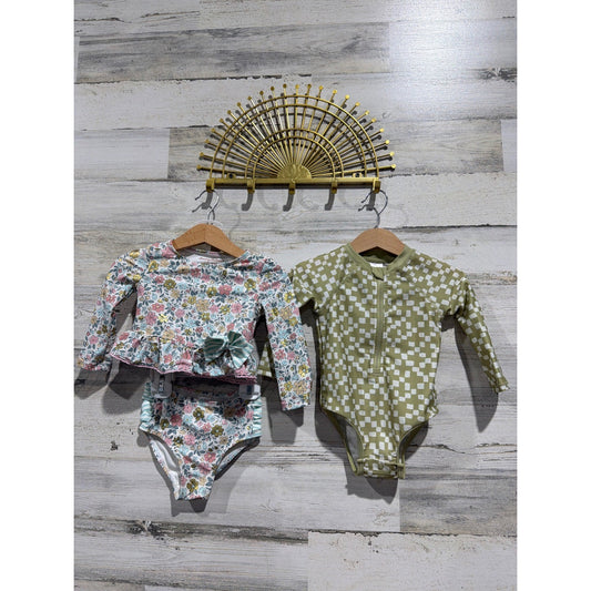 Tommy Bahama Little Co Swimsuit Bundle Girls 12-18M Floral Checkered Boho EUC0