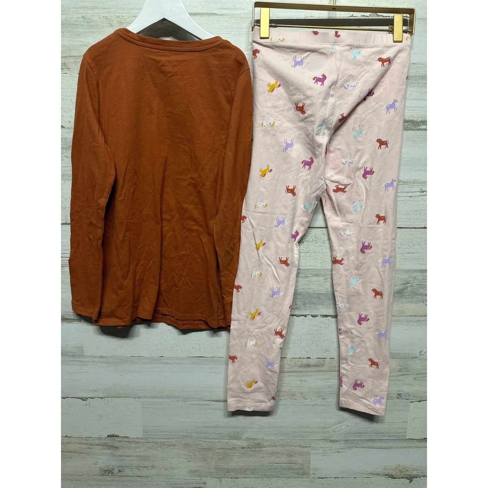 Cat & Jack Pajama Set Girls 10/12 Orange Pink Unicorn Rainbow Graphic1