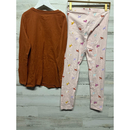 Cat & Jack Pajama Set Girls 10/12 Orange Pink Unicorn Rainbow Graphic1