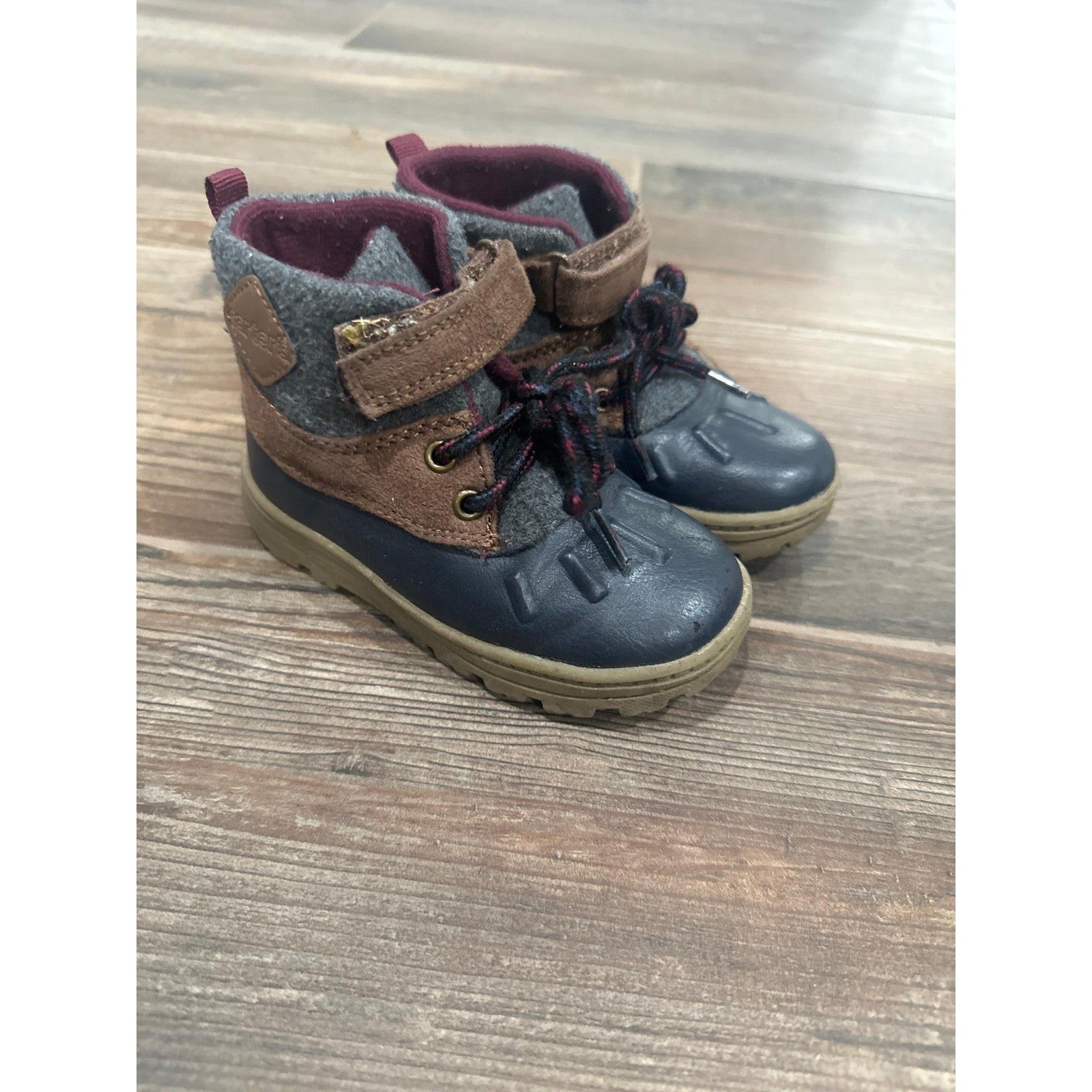 Carter's Duck Boots Boys Size 8 Navy Brown Felt Mixed Media Gorpcore0