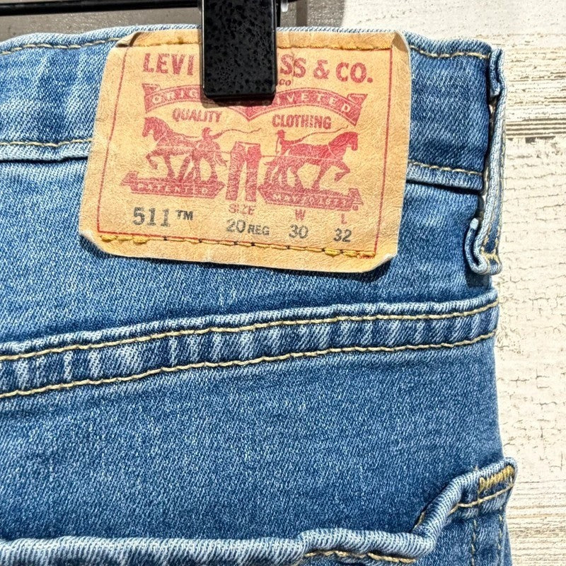Levi's 511 Slim Jeans Boys 20 Reg 30x32 Blue Adjustable Waist Denim *Flawed4