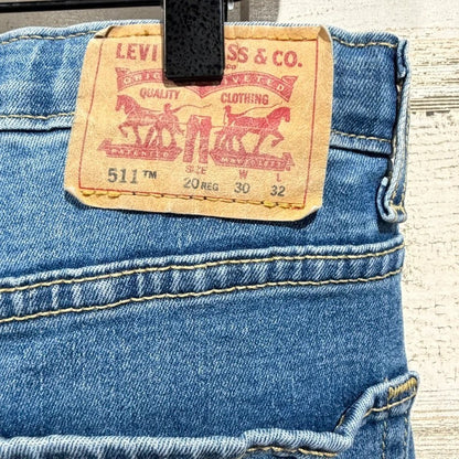 Levi's 511 Slim Jeans Boys 20 Reg 30x32 Blue Adjustable Waist Denim *Flawed4