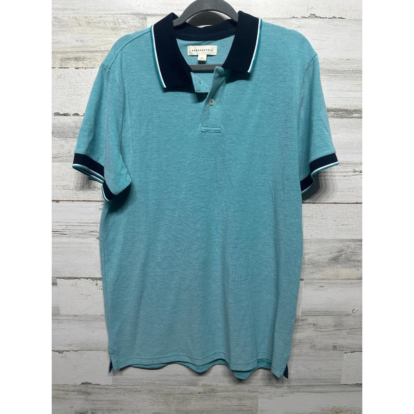 Aeropostale Polo Shirt Men XL Teal Blue Tipped Collar Short Sleeve0