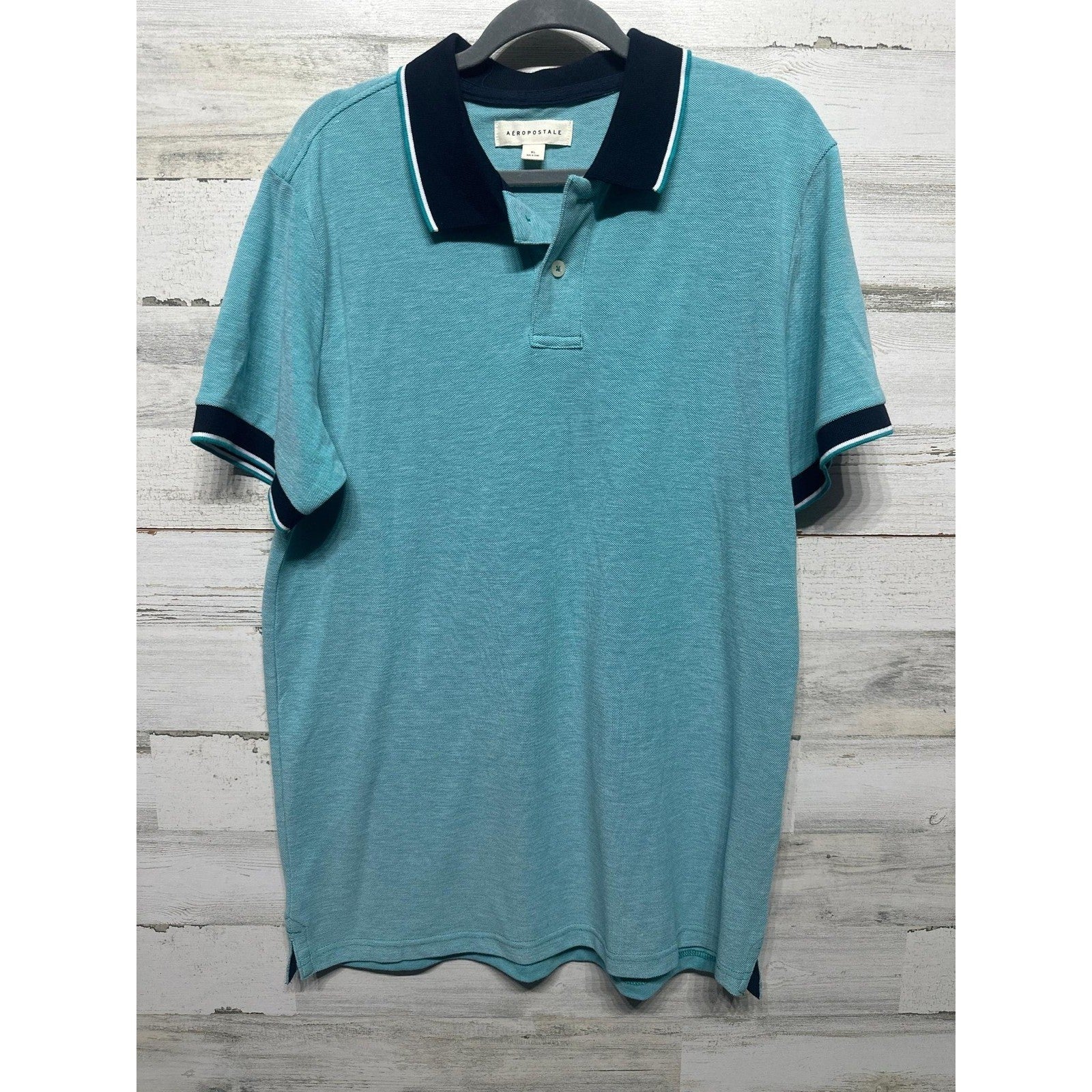 Aeropostale Polo Shirt Men XL Teal Blue Tipped Collar Short Sleeve0
