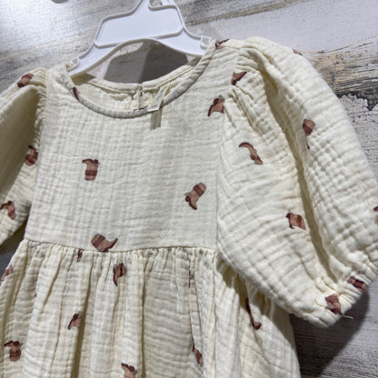 Rylee + Cru Cowboy Boot Dress Girls 2-3Y Cream Cotton Gauze Western Boho EUC1