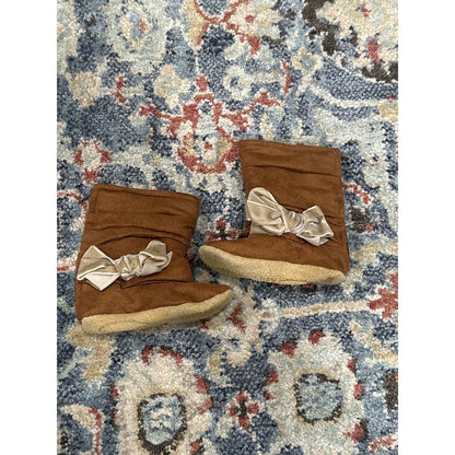 Gracious May Boots Girls 12-18m Brown Velvet Bow Slouchy Suede Soft Sole1