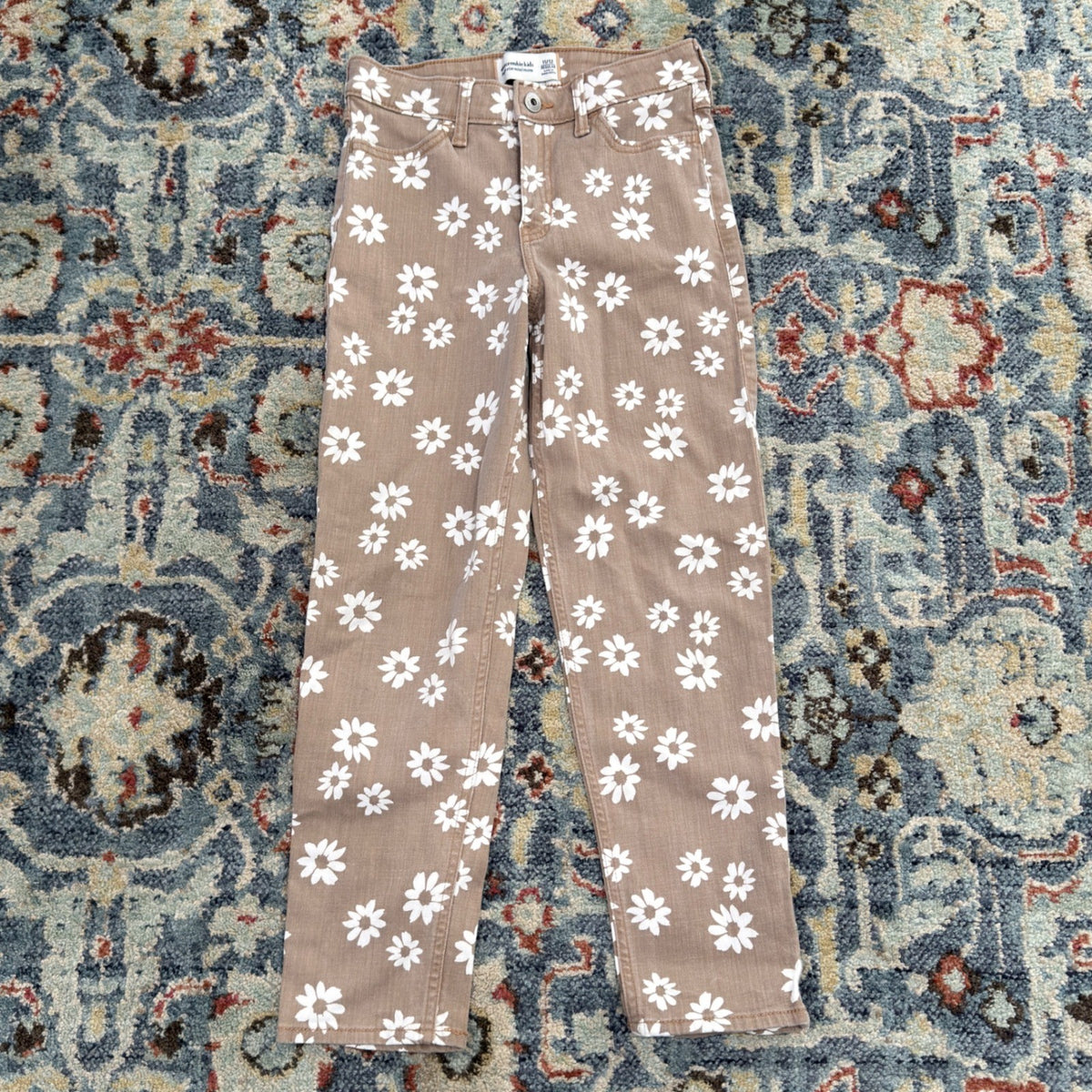 Abercrombie Kids High Rise Mini Mom Jeans Girls 11/12 Brown Daisy Floral EUC2