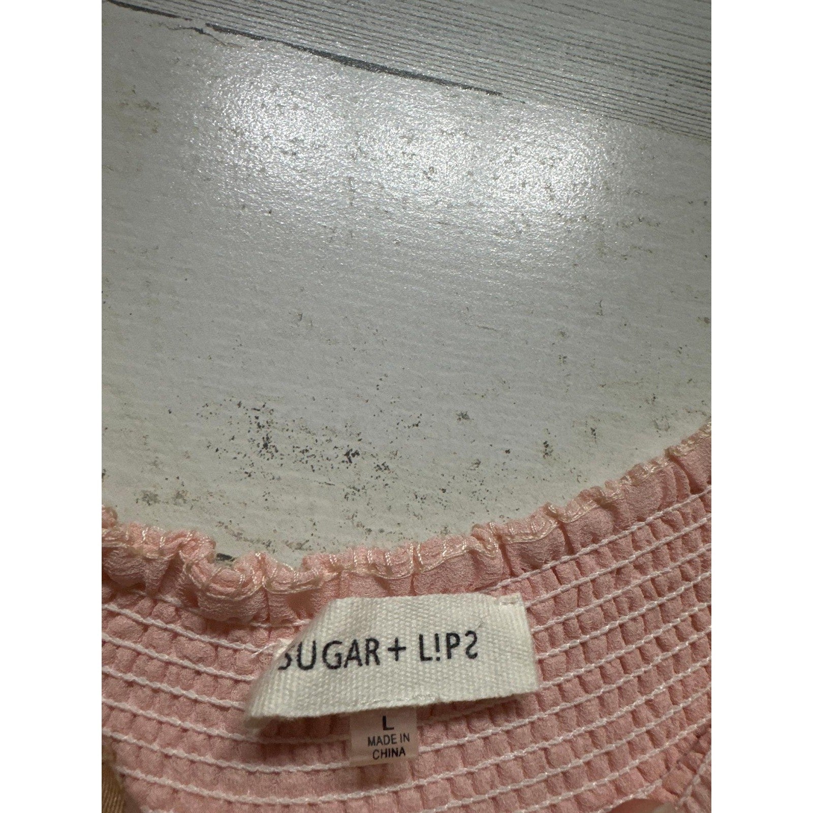 Sugar Lips Cold Shoulder Top Women Large Pink Smocked Chiffon Blouse EUC3