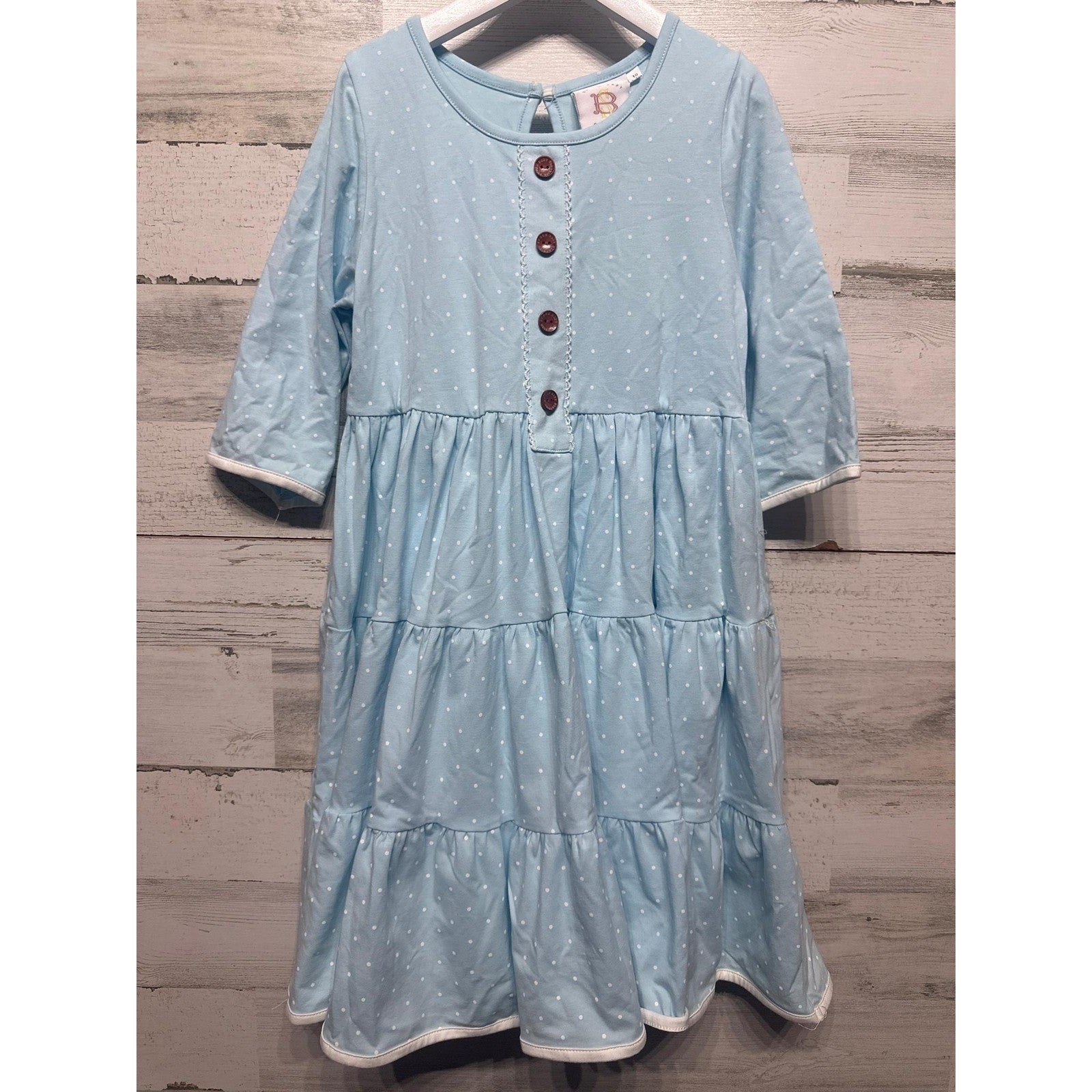 Swoon Baby Dress Girls Size 10 Light Blue Polka Dot Tiered NWT1