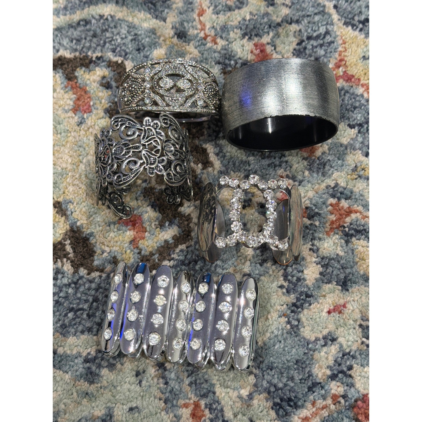 Bracelet Bundle Women Silver Rhinestone Filigree Cuff0