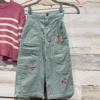 Gap Tucker + Tate Sweater Pants Set Girls 2-3 Pink Green Embroidered EUC4