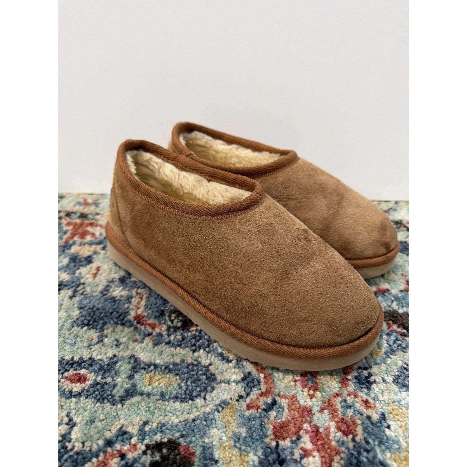 Australian Made Slippers Kids Size 4 Youth Brown Shearling Suede Cozy0