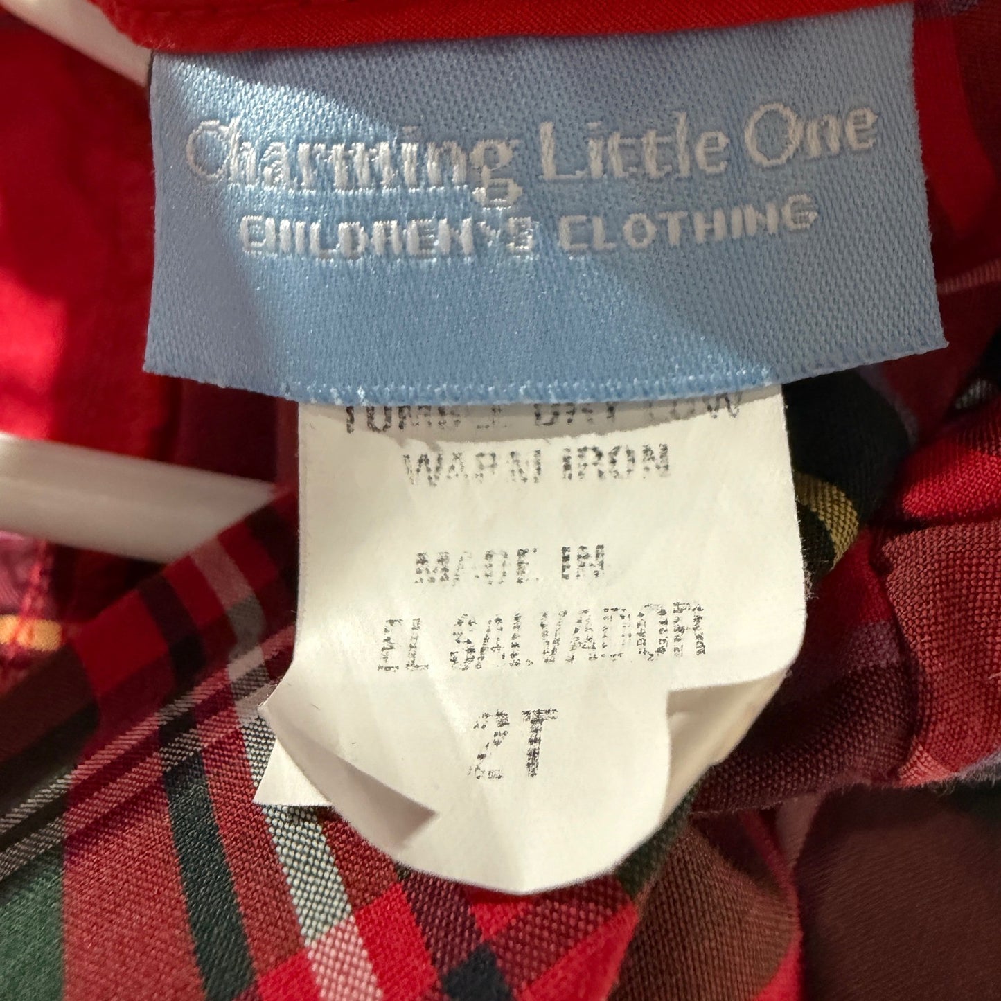Charming Little One Plaid Dress Girls 2T Red Tartan Peter Pan Collar EUC3