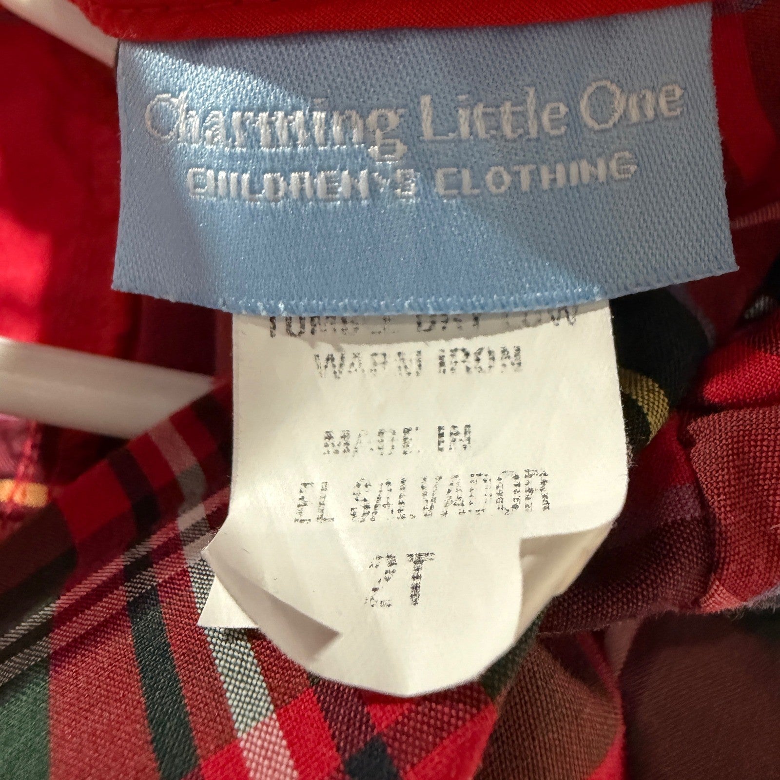 Charming Little One Plaid Dress Girls 2T Red Tartan Peter Pan Collar EUC3