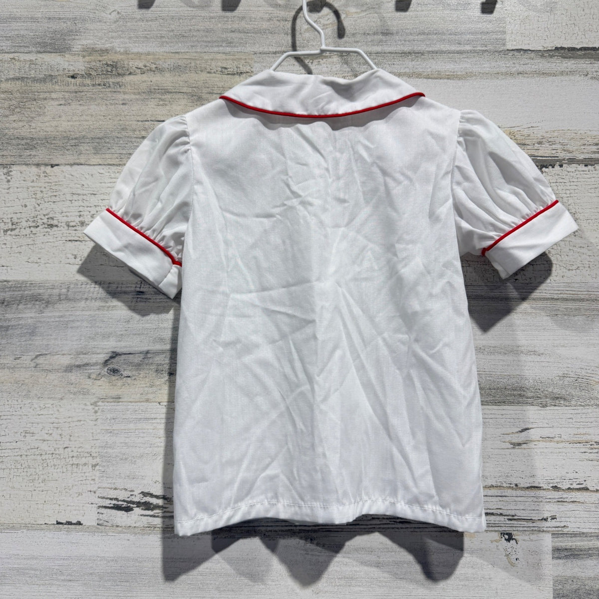 Her Majesty Blouse Girls 3 White Red Piped Cotton Blend Vintage4