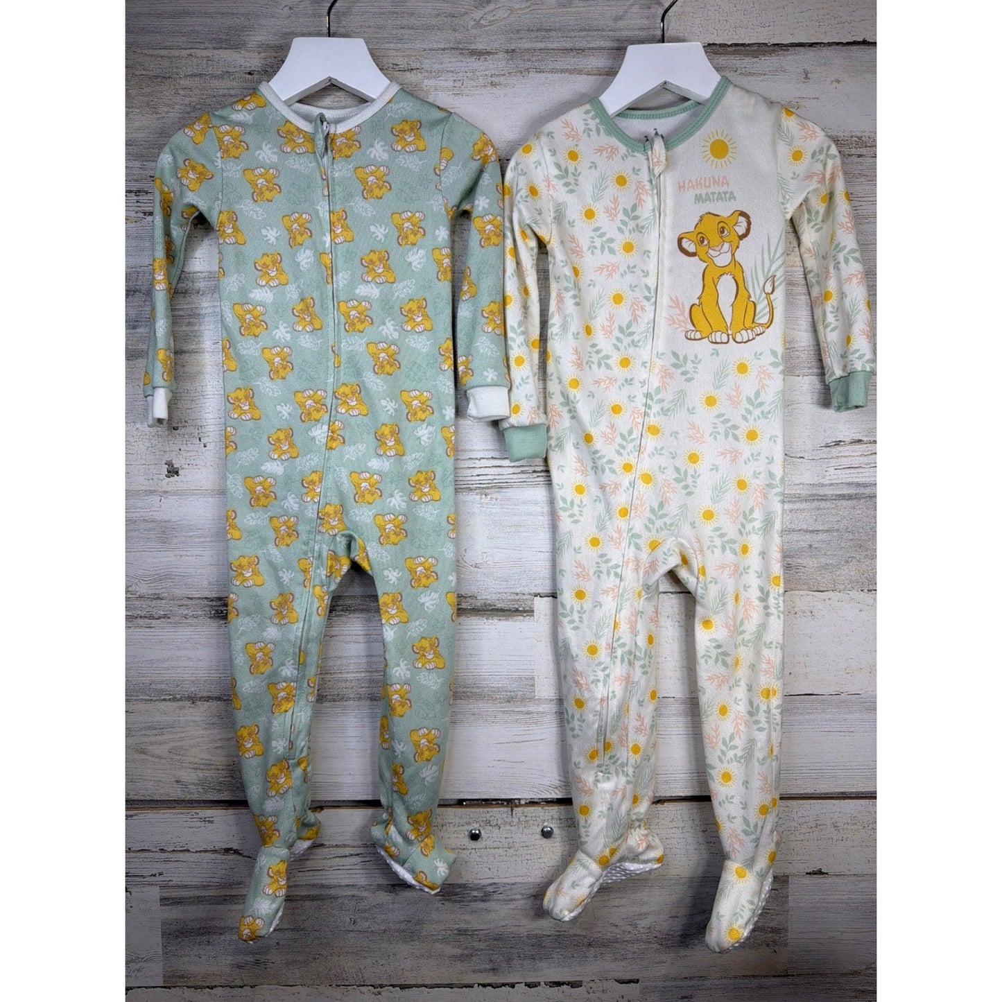 Disney Baby Girls 18M Green Cream Lion King Simba Floral Sleepwear EUC0