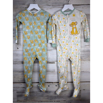 Disney Baby Girls 18M Green Cream Lion King Simba Floral Sleepwear EUC0