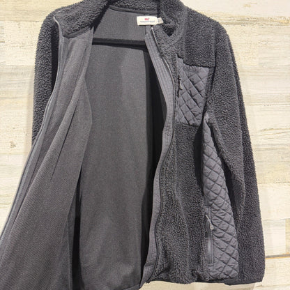 Vineyard Vines Sherpa Fleece Jacket Women Large Black Quilted Mixed Media GUC*5
