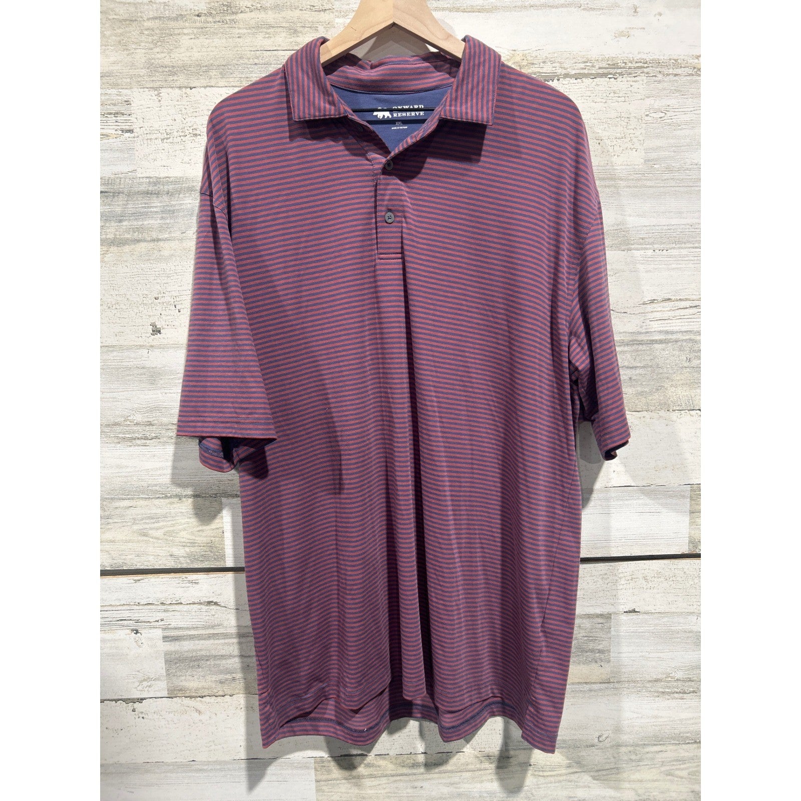 Onward Reserve Polo Shirt Mens XXL Maroon Blue Striped Performance Golfcore EUC0