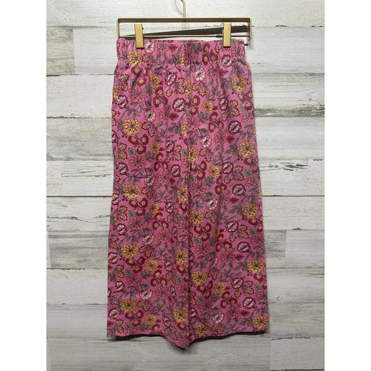 b'tween Floral Wide Leg Pants Girls 7 Pink Boho Botanical EUC0