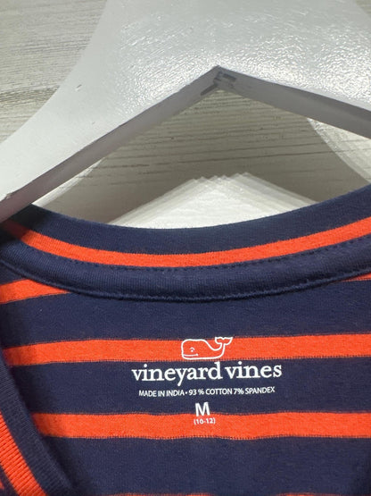 Vineyard Vines Striped Dress Girls 10/12 Medium Navy Red Short Sleeve EUC1