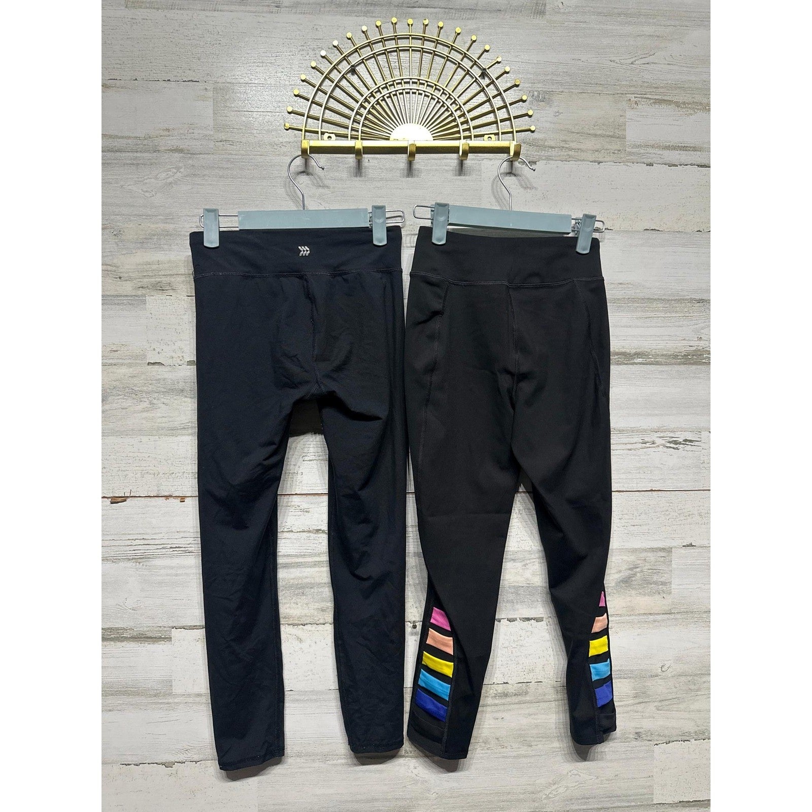Member's Mark All in Motion Leggings Girls 10-12 Large Black Rainbow Active EUC1
