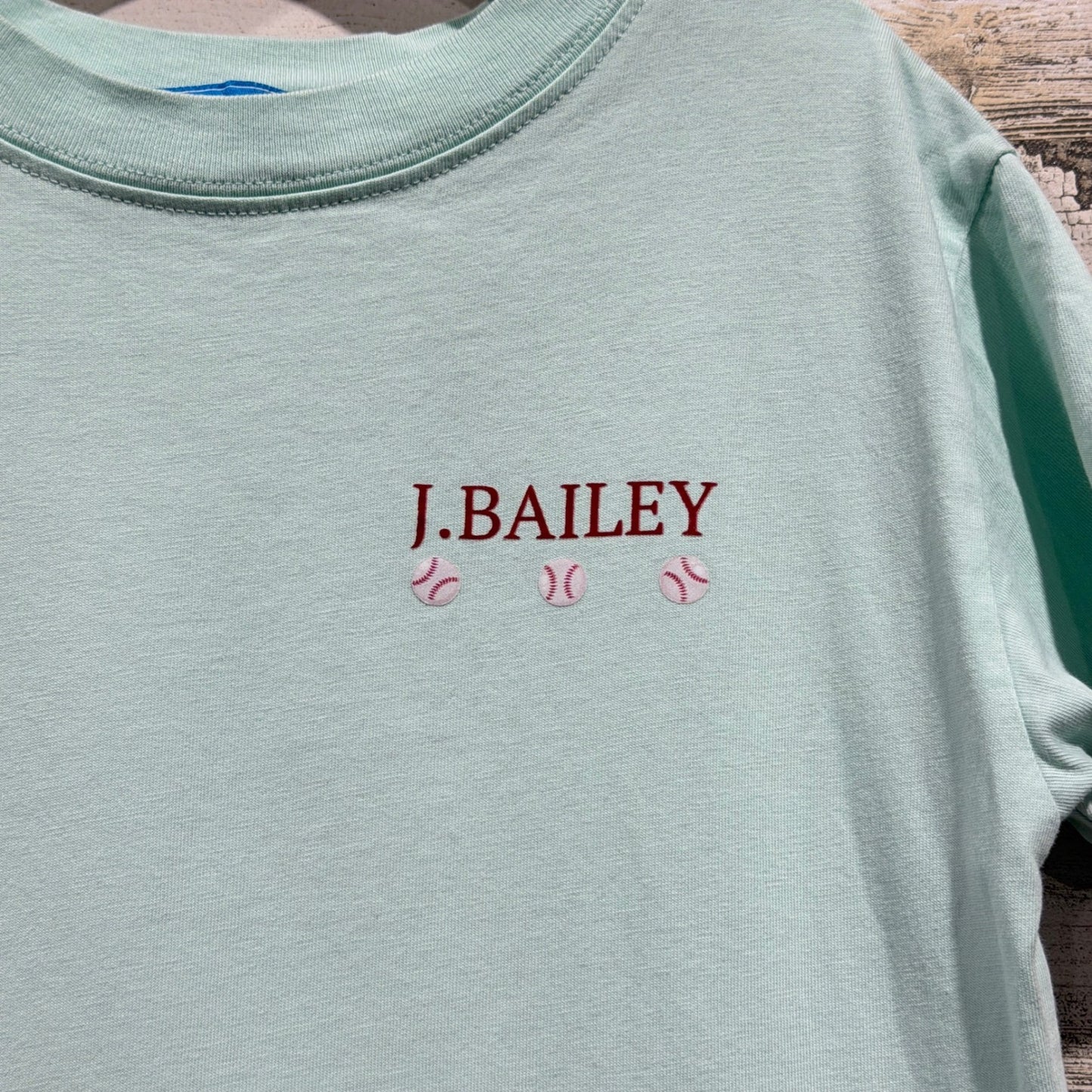 J. Bailey Graphic Tee Boys Size 6 Mint Green Baseball Milkshake Preppy EUC1