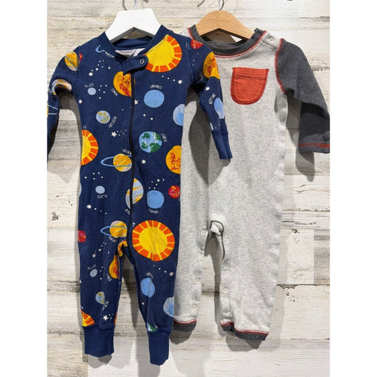 Hanna Andersson Tea Collection Sleeper Romper Boys 6-12M Blue Gray Planet0