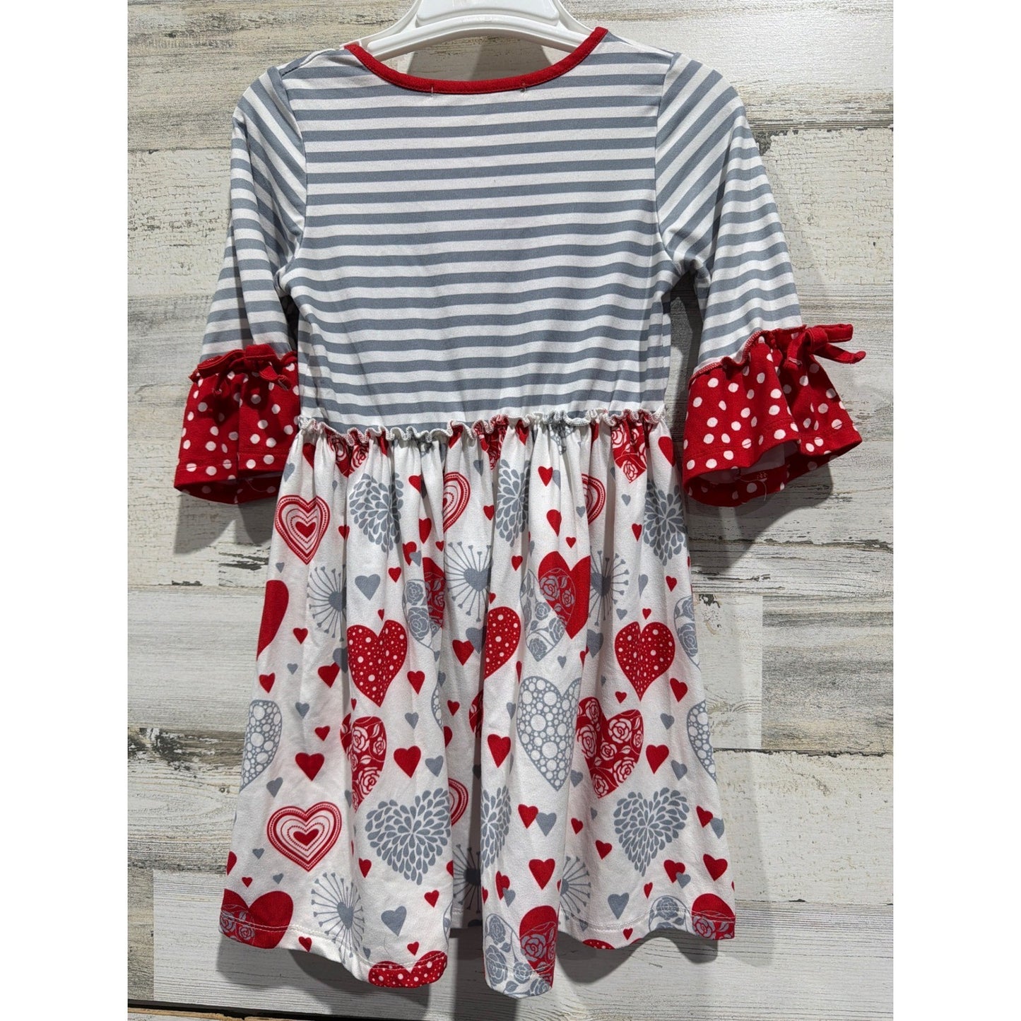 Millie Loves Lily Dress Girls 5 Red Gray Heart Stripe EUC2