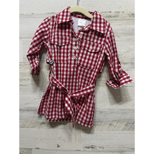 Prodoh Fishing Dress Girls 12M Red Plaid Gingham Belted Outdoor Flawed*0
