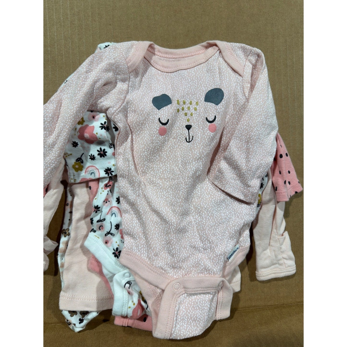 Gerber Onesies Leggings Bundle Girls NB Pink Floral Rainbow Babycore EUC5