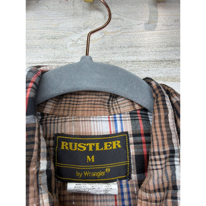 Rustler Pearl Snap Shirt Boys Medium Brown Plaid Silver Accent Westerncore EUC2