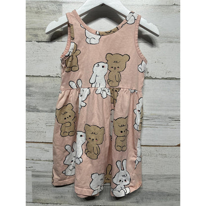 H&M Sleeveless Dress Girls 3/4T Pink Bear Bunny Graphic Kawaii EUC0