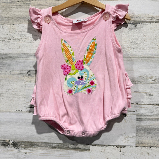 AE Romper Girls 2T Pink Bunny Patchwork Ruffle Easter Spring0