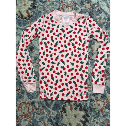 Hanna Andersson PJ Set Girls Size 6-7 Top / Size 8 Pants Holly Berry Soft EUC3