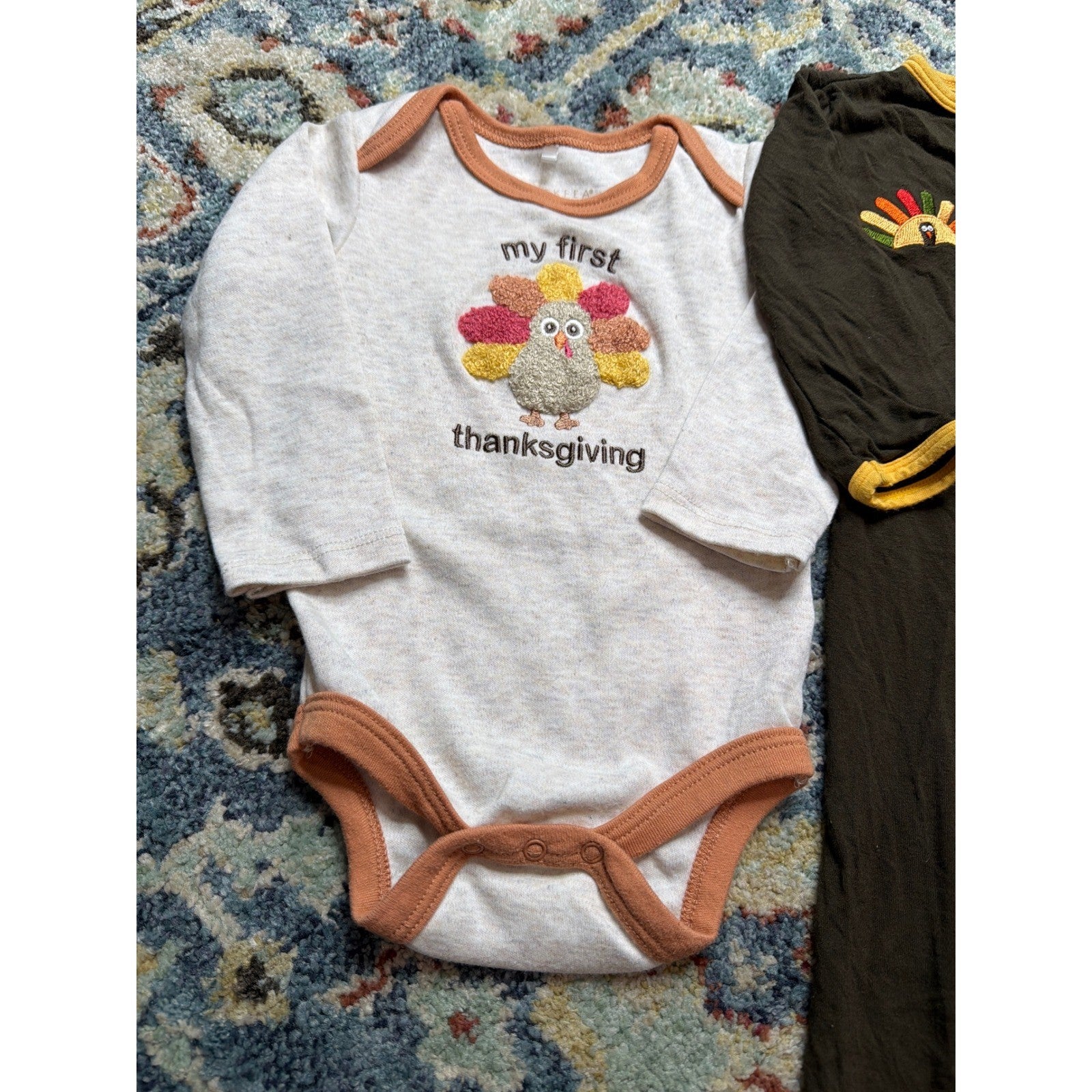 Kickee Pants Chick Pea Romper Bodysuit Boys 6-9M Brown White Thanksgiving EUC1