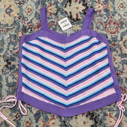 Davi & Dani Knit Tank Top Women XL Purple Chevron Lace Up Boho NWT0