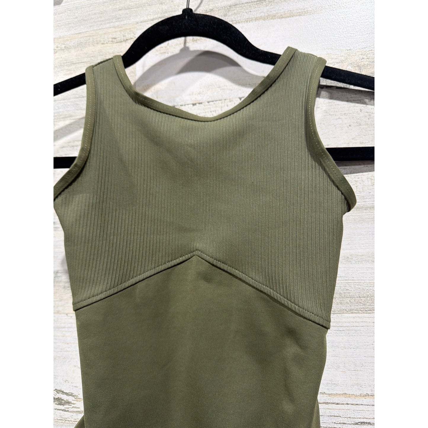 Danz N Motion Leotard Girls 12-14 Olive Green Ribbed Dancewear EUC1