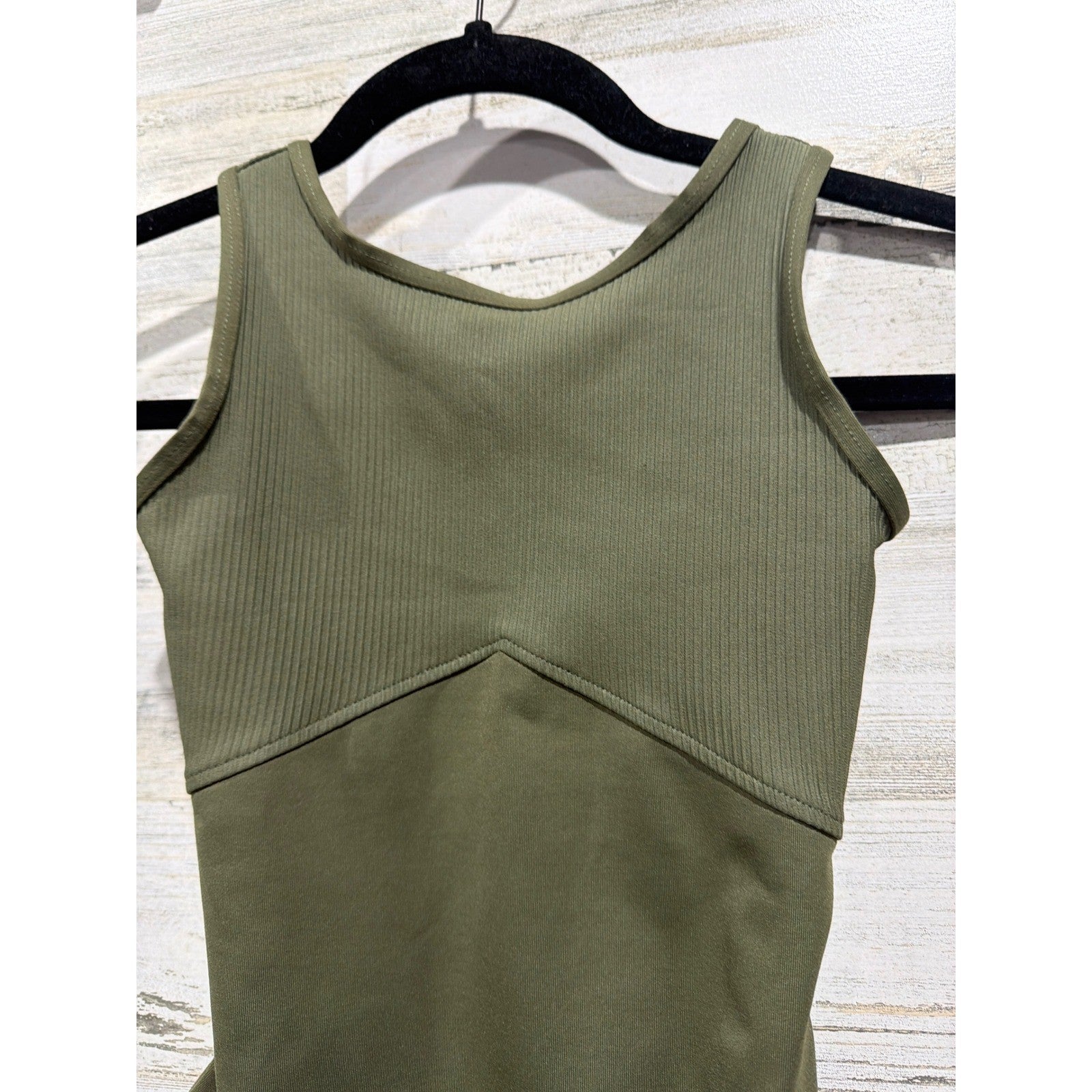 Danz N Motion Leotard Girls 12-14 Olive Green Ribbed Dancewear EUC1