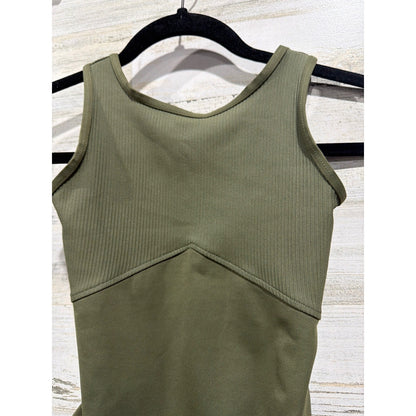 Danz N Motion Leotard Girls 12-14 Olive Green Ribbed Dancewear EUC1