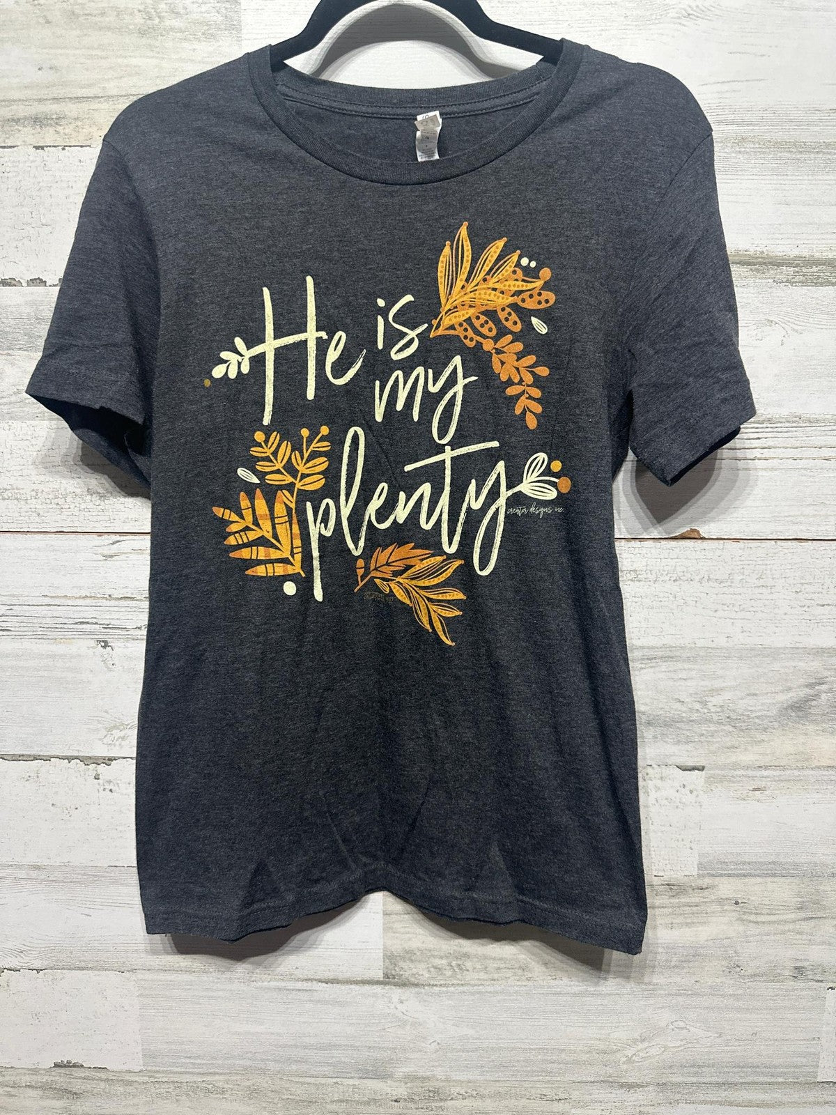 Bella Canvas Graphic Tee Women Small Charcoal Grey He Is My Plenty Floral EUC0