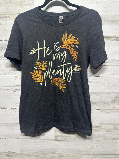 Bella Canvas Graphic Tee Women Small Charcoal Grey He Is My Plenty Floral EUC0