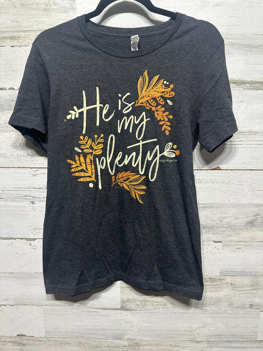 Bella Canvas Graphic Tee Women Small Charcoal Grey He Is My Plenty Floral EUC0