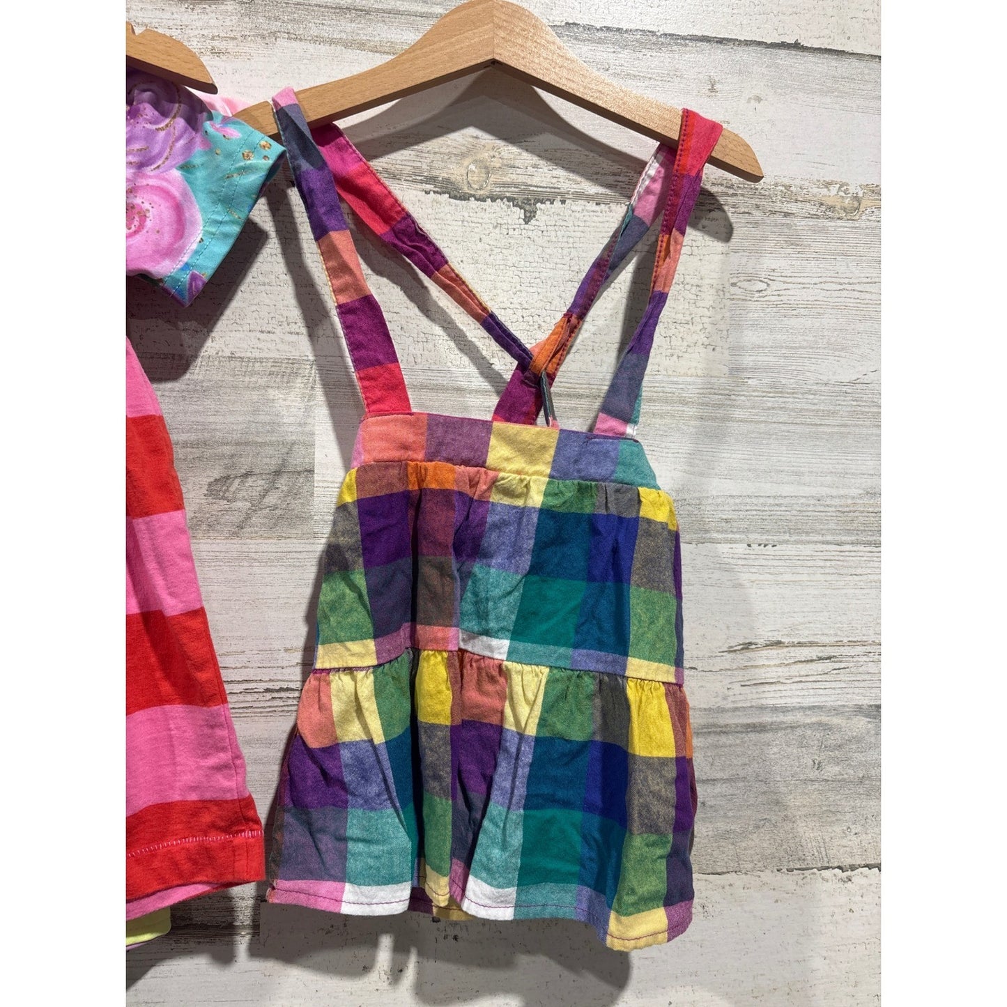 Boutique Dress Bundle Girls 2T Multicolor Rainbow Floral Plaid Pom Pom7
