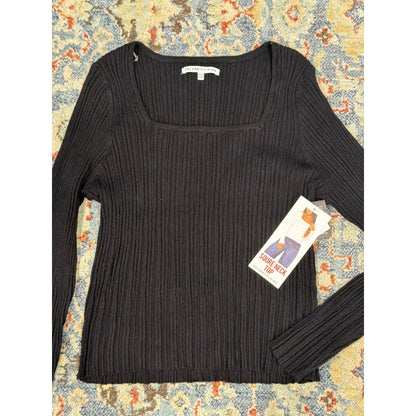 Celebrity Pink Square Neck Top Women XXXL Black Ribbed Knit Casual NWT0