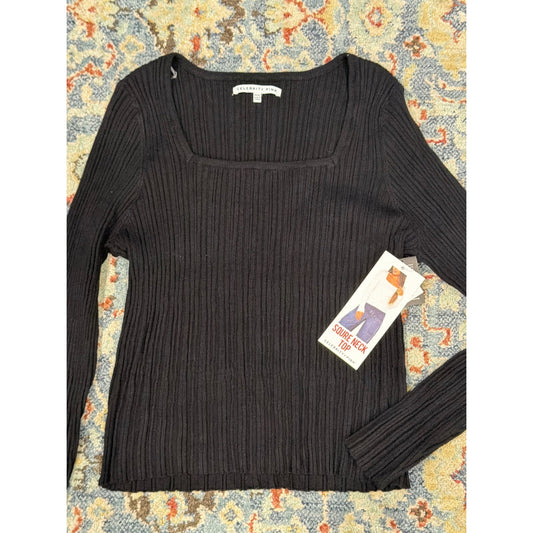 Celebrity Pink Square Neck Top Women XXXL Black Ribbed Knit Casual NWT0
