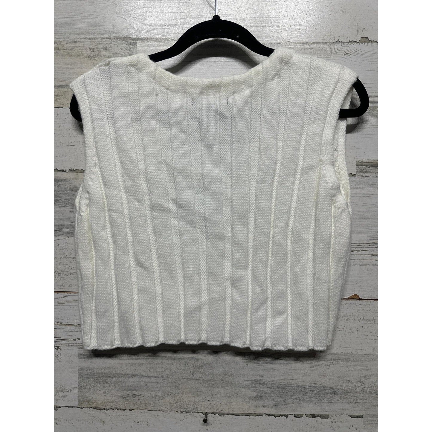 Forever 21 Sweater Vest Women Small White Ribbed Cropped V-Neck Preppy NWT2