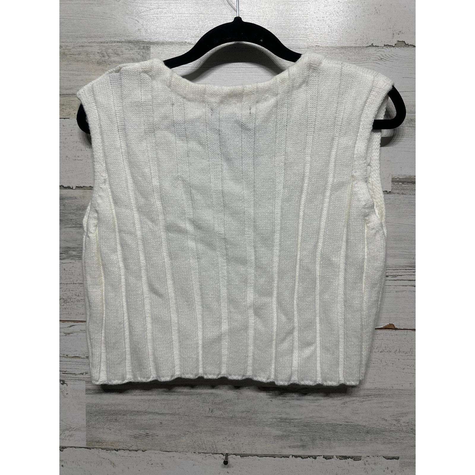 Forever 21 Sweater Vest Women Small White Ribbed Cropped V-Neck Preppy NWT2