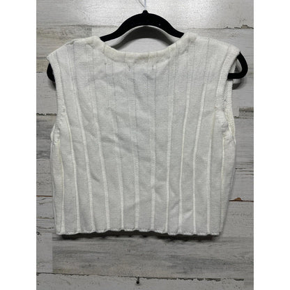 Forever 21 Sweater Vest Women Small White Ribbed Cropped V-Neck Preppy NWT2